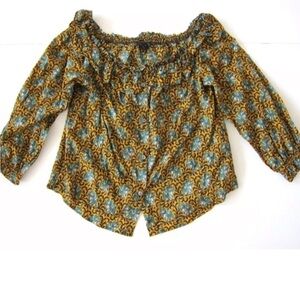 J.Crew 100% Cotton Green Yellow Elephant Button Down Off Shoulder NWOT 🫶